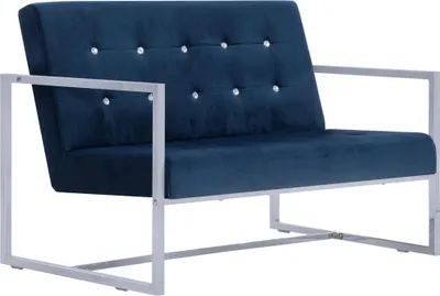 Produktbild von vidaXL 2-Sitzer-Sofa mit Armlehnen Blau Chrom und Samt