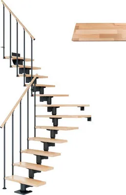 Produktbild von Pertura Mittelholmtreppe Chiron Buche Leimholz Anthrazit 1/4 gewendelt unten links/rechts 75 cm 11 Stufen / 12 Steigunge