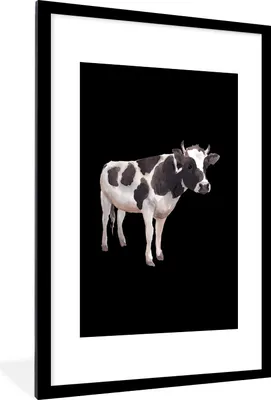 Produktbild von MuchoWow® MuchoWow® Gerahmtes Poster Kuh - Schwarz - Weiß 60x90 cm - Poster mit zchwarzem Bilderrahmen - Dekoration - Wandposter Wohnzimmer - Hochwertig