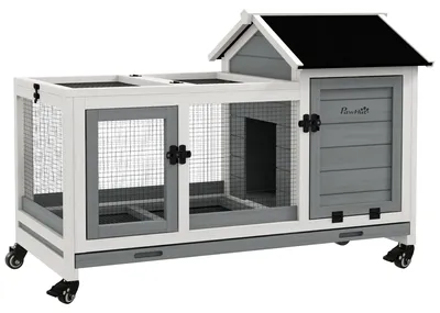 Imagen del producto de Jaula para conejos - Jaula para conejos - Jaula para roedores - Corral exterior - Jaula de madera - Con ruedas - 2 puertas con cerradura