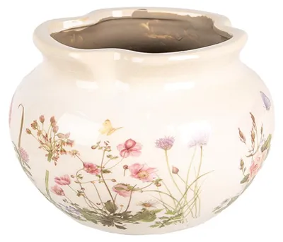 Zdjęcie produktu dla Clayre & Eef Doniczka Ø 20x14 cm Beżowo-różowe ceramiczne róże