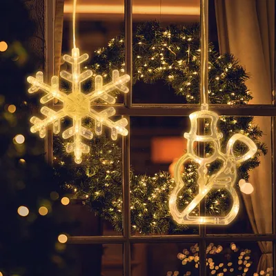 Produktbild von Weihnachts-Fensterlichter mit Schneeflocken- und Schneemannmotiven šC geeignet fš¹r Fenster, H?user, Balkone usw.