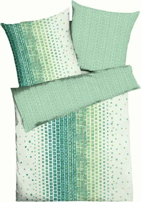 Produktbild von JACK by Kaeppel Edel Seersucker 2 tlg. Wende Bettwäsche Oxygen Jade Quadrat Farbverlauf Grün Offwhite, Größe:135x200cm Bettwäsche