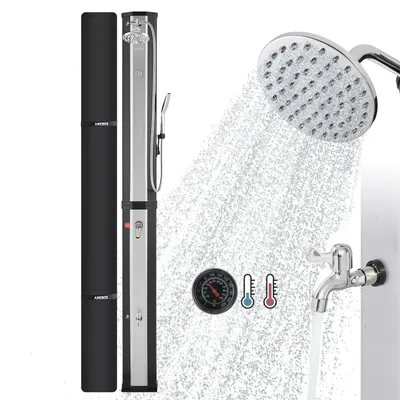 Produktbild von AREBOS solárna sprcha 60 l | s ručnou sprchou a teplomerom | teplota vody do 60 °C kempingová sprcha | okrúhla sprchová hlavica | technológia snap-in