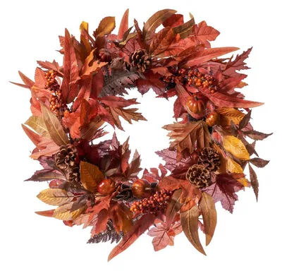 Produktbild von Herbstkranz für Haustür 61 cm Weinrot Trockenblätter