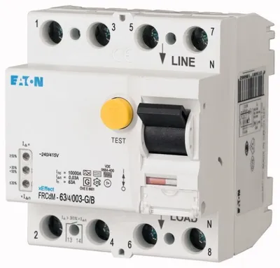 Obrázek produktu pro Spínač RCD digitální typ B/G 10kA 63A/4póly/30mA Eaton FRCDM-63/4/003-G/B