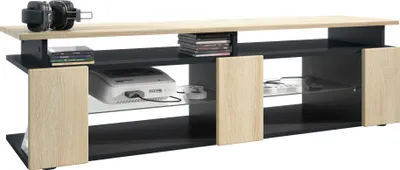 Produktbild von Vladon TV Board Movie V2 Game On Lowboard 138,5 x 39 x 39 cm , Korpus in Schwarz matt, Fronten in Eiche sägerau