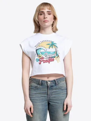 Produktbild von Frauen ärmelloses T-Shirt Cropped NOOSA White/Multicolour M Ocean Pacific
