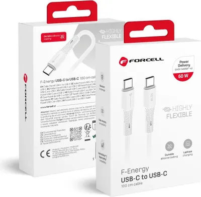 Produktbild von FORCELL F-ENERGY C344 cable Type C to Type C QC4.0 PD 3A 60W Silicone 1 m white