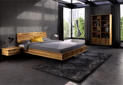 Produktbild von Schlafzimmer Set 4-teilig mit Bett 140x200 cm in Eiche massiv geölt, KABALA-165