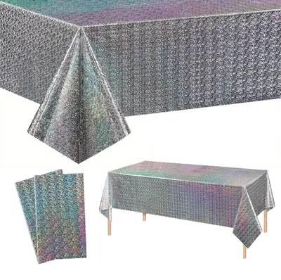 2er Set Folien-Tischdecke, Silber, 137x274 cm, wasserdicht