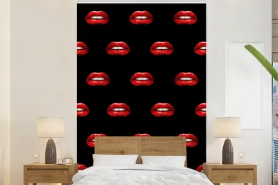 Produktbild von MuchoWow® Fototapete für Wohnzimmer oder Schlafzimmer Wandtapete Vinyl Motivtapete Lippen - Rot - Muster - 180x280 cm - Wallpaper