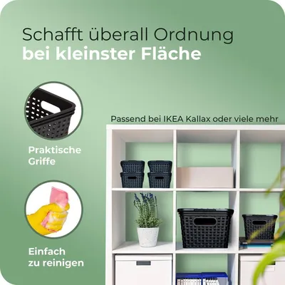 Image de Novaliv Lot de 6 boîtes de rangement avec couvercle en bois Petit panier 5L Noir en rotin Design alimentaire Panier de rangement Empilable Plastique sans BPA Caisse de rangement avec couvercle