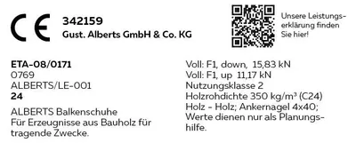 Image de Alberts 820138 Balkenschuh Typ A, sendzimir galvanisé, 80 x 120 mm, 25er Set