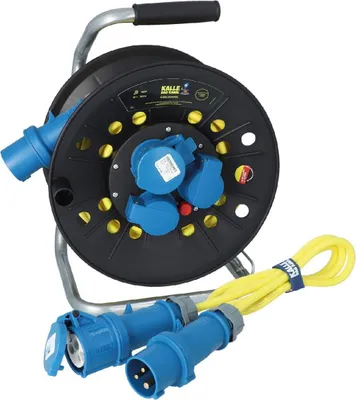 Produktbild von Kalle Campingkabeltrommel CEE 230V 16A 2,5mm² Extreme Signal Gelb IP44 25 Meter Kabeltrommel + Anschlussleitung 1,5m