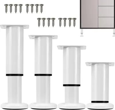 Produktbild von Set mit 4 verstellbaren Möbelbeinen aus Metall, Höhe einstellbar von 12 bis 18 cm