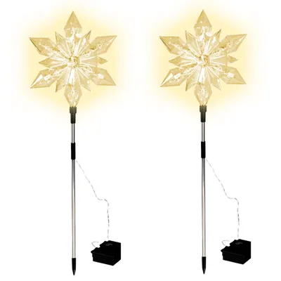 Produktbild von LED Gartenstecker Stern 2er Set mit Timer - 66 x 23 cm - Garten Deko Weihnachts Beleuchtung warm weiß - Weihnachten Winter Advent Außen Dekoration Batterie betrieben