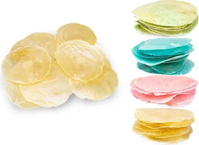 Produktbild von Perlmuttscheiben 0,25 kg Muschelscheiben gefärbt 5 Farben durchscheinend Basteln, Farbe:Gelb