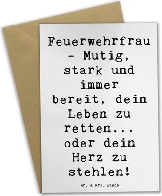 Produktbild von Mr. & Mrs. Panda Beileidskarte Spruch Feuerwehrfrau Heldin - Weiß - Geschenk, Stark, Geschenke für Berufstätige, Wertschätzung, babykarte, einladungskarten, Tapferkeit