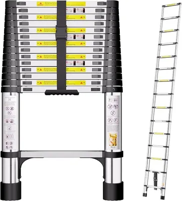 Imagen del producto de Escalera telescópica de acero inoxidable de 4,4 metros, escalera extensible, con capacidad de carga de 150 kg