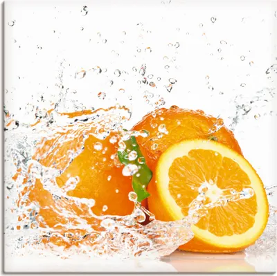 Produktbild von ARTland Leinwandbild Orange mit Spritzwasser Größe: 70x70 cm