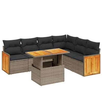 Produktbild von 7-tlg. Garten-Sofagarnitur mit Kissen Grau Poly Rattan