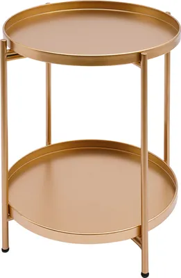 Zdjęcie produktu dla 2-poziomowy metalowy stolik boczny z wyjmowaną tacą okrągły dekoracja domu 40 * 51,5 cm (złoty)