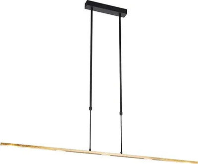 Produktbild von Qazqa Esstisch led Modern Pendelleuchte, Pendellampe - Bold - Schwarz Gold, 3000K, warmweiß, dimmbar, 130cm, Ideal als Esszimmerlampe, Bürolampe, Küche lampe, Schlafzimmerlampe und Wohnzimmerlampe