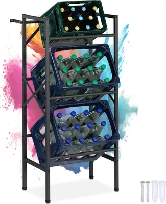 Image de Étagère à caisses de boissons Relaxdays, H x l x P : 109 x 49 x 32 cm, 450 kg, 3 caisses, acier, support pour caisses de boissons, étagère à caisses, noir