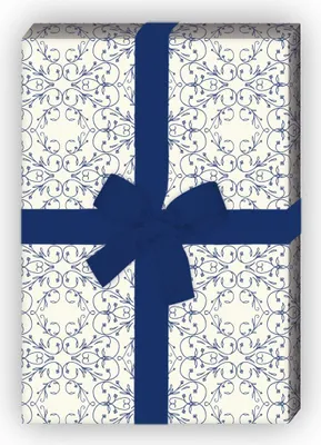 Produktbild von Florales Geschenkpapier Set mit klassischen zarten Ornamenten, blau - G8428, 32 x 48cm