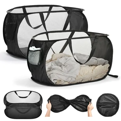 Produktbild von Yokuni 2 Stück Faltbarer Wäschekorb 36 x 36 x 58 cm, Pop Up Wäschekorb Faltbar mit Henkel, Klappbarer Wäschekorbe für Badezimmer, Schlafzimmer, Studentenwohnheime, Reisen und die Aufbewahrung zu Hause