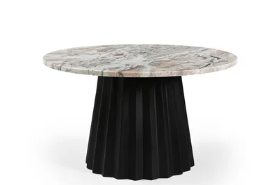Produktbild von Marmoholz - Torino Couchtisch rund Ø70 cm x H40 – grauer Marmortisch mit schwarzem Massivholzgestell, moderner und minimalistischen Stil