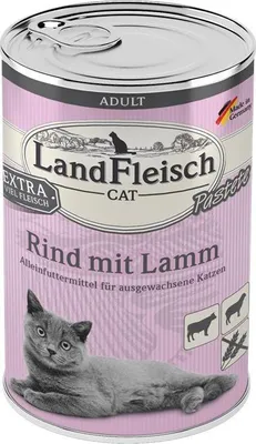 Produktbild von Landfleisch Cat Adult Pastete Rind Mit Lamm, Adult, Lamm, 400 g, Ohne Soja, Ohne künstliche Farbstoffe