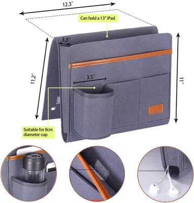 Produktbild von Dicker Filz Betttasche, Hängeaufbewahrung Caddy Storage Organizer Aufbewahrungstasche ,Grau