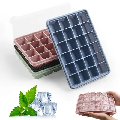Eiswürfelform aus Silikon, 4er-Set, 96 Fächer, BPA-frei, mit Deckel