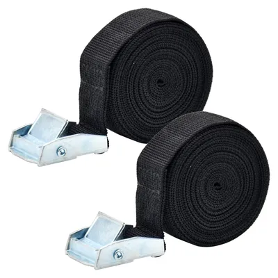 Produktbild von 2 Stück Spanngurte, verstellbares 25 mm breites Gurtaband mit Klemmschnalle, schwarz (25 mm x 3 m)
