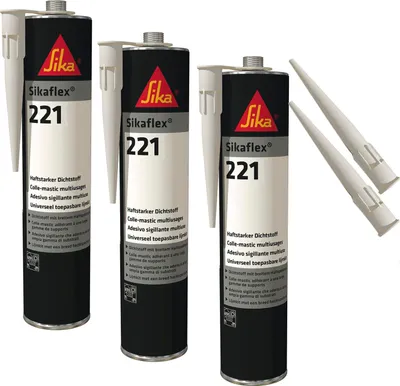 Produktbild von Sikaflex-221 Witterungsbeständiger haftstarker Dichtstoff, 300ml, schwarz, 3 Set mit 5 Düsenspitzen