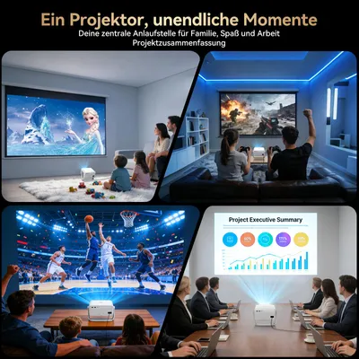 Produktbild von Blackview Huidun PT10 Beamer, 25000 Lumen, 1080P Native, 4K, Google TV, 360° Deckenprojektion, KI Autofokus, WiFi 6, 10W HiFi, Tragbares Heimkino