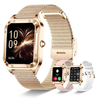 Obrázek produktu pro Chytré hodinky pro ženy s telefonickou funkcí, Bluetooth, umožňují přijímání hovorů, s více než 20 sportovními režimy, měřením srdečního tepu a monitorováním spánku, kompatibilní s Android a iOS, barva: růžové zlato, povrchová úprava: leštěná