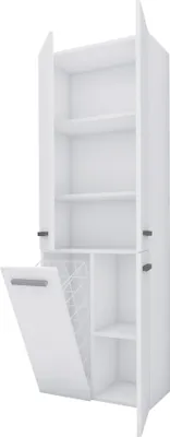 Image de 3xEliving Armoire de salle de bain Bagnoli - Armoire au sol avec cinq étagères et un panier à linge, colonne de salle de bain, étagère, blanc, P : 30 cm, H : 174 cm, L : 60 cm