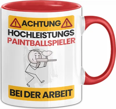 Produktbild von Paintballspieler Tasse Geschenk Lustiger Spruch Geschenkidee für Paintballspieler Achtung Hochleistungs Paintballspieler Bei Der Arbeit (Rot)