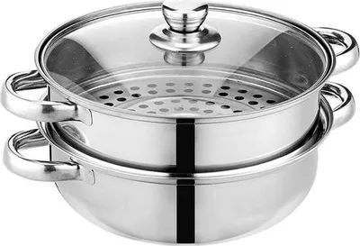Immagine prodotto di Vaporiera in acciaio inox, 28 cm - Vaporiera a 2 strati per verdure e gnocchi (acciaio inox 18/8, adatta all'induzione) - con coperchio per una preparazione sana - Utensili da cucina