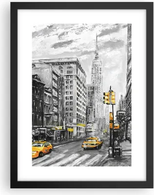 Produktbild von Gerahmtes Poster - Schwarzer Rahmen - Stadt Taxi Wolkenkratzer Illustration - 30x40 cm - Wand Bild - Wanddeko - Wandbilder - Wandposter - Bilderrahmen - Bilder - Kunstdruck - P2BPA30x40-3148