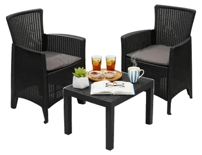 Produktbild von Dmora Outdoor-Lounge-Set Macheri\ Schwarz-Anthrazit, 2-Sitzer, ein Tisch