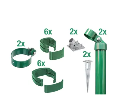 Immagine prodotto di Alberts 601744 Set di collegamento cancello in rete metallica a rete metallica saldata Fix-Clip Pro®, set, 2s, zinco-fosfatato verde, con manicotto di fissaggio a terra, paletto del cancello Ø: 60 mm, altezza recinzione: 1020 mm
