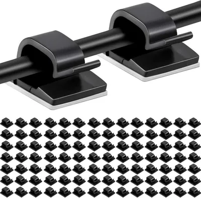 Produktbild von 100 Stück selbstklebende Kabelclips, Kabelmanagement-Halter, Kabelorganisator aus Kunststoff, Kabelclips zur Kabelbefestigung, Schwarz