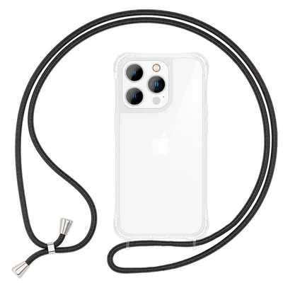 Produktbild von Hülle mit Kette für iPhone 14 Pro - Klare Handyhülle mit Schnur zum Umhängen Schwarz