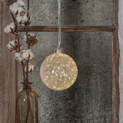 Zdjęcie produktu dla Star Trading Glass Bauble Glow Snow, Lekka ozdoba, Beżowy, Przezroczysty, Nastrój, IP20, 30 szt., LED
