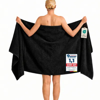 Produktbild von Komfortec Badetuch 100x200 cm aus 100% Baumwolle, Saunatuch XXL, Weich, Groß, Frottee, Schnelltrocknend, Schwarz