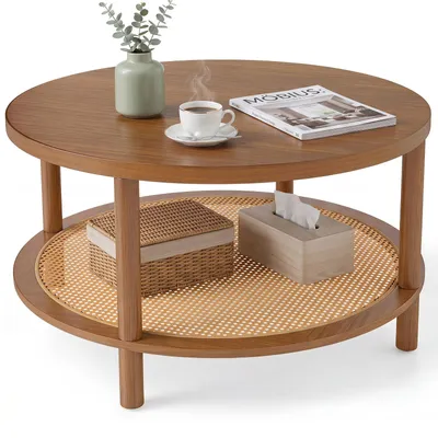 Produktbild von KOMFOTTEU Couchtisch, Ø80 cm Wohnzimmertisch rund mit 2 Ebenen